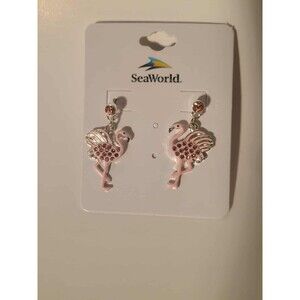 Flamingo Earrings Sea World Orlando Pink Dangle Crystal NEW